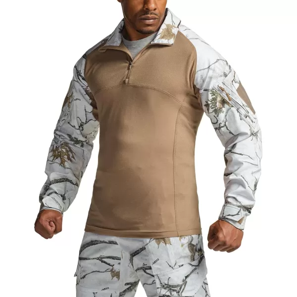 CQR Mens Combat Shirt Tactical 14 Zip Long Sleeve Military BDU Shirts Camo EDC Top with PocketsMilitary Print Shirts Winter Hunting Camo