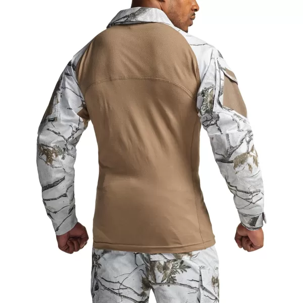 CQR Mens Combat Shirt Tactical 14 Zip Long Sleeve Military BDU Shirts Camo EDC Top with PocketsMilitary Print Shirts Winter Hunting Camo