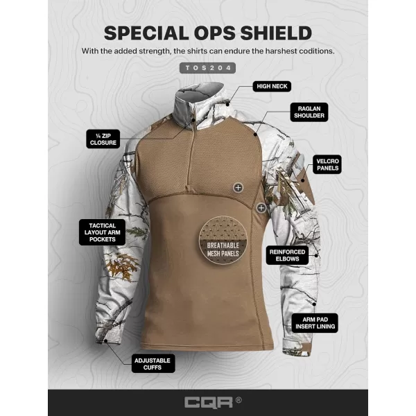 CQR Mens Combat Shirt Tactical 14 Zip Long Sleeve Military BDU Shirts Camo EDC Top with PocketsMilitary Print Shirts Winter Hunting Camo