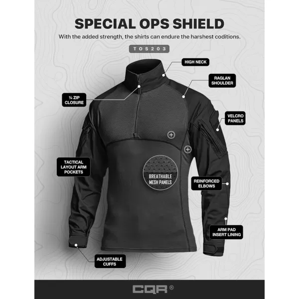 CQR Mens Combat Shirt Tactical 14 Zip Long Sleeve Military BDU Shirts Camo EDC Top with PocketsMilitary Shirts Black