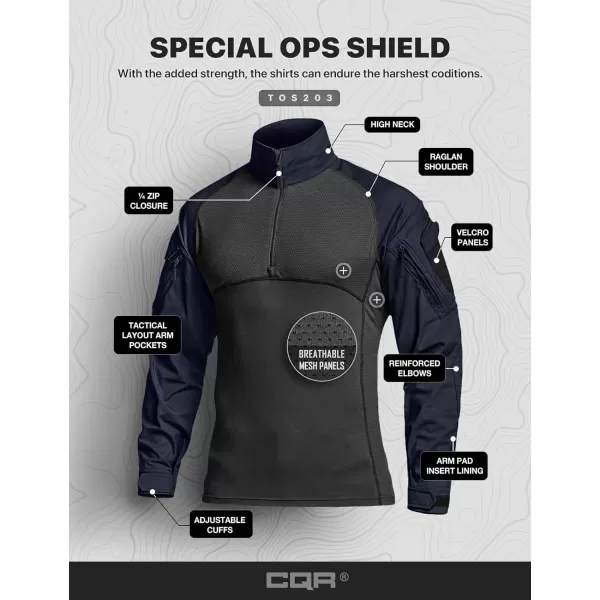 CQR Mens Combat Shirt Tactical 14 Zip Long Sleeve Military BDU Shirts Camo EDC Top with PocketsMilitary Shirts Operator Navy