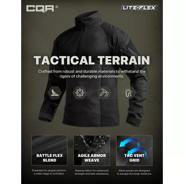 CQR Mens Combat Shirt Tactical 14 Zip Long Sleeve Military BDU Shirts Camo EDC Top with PocketsRaider Black