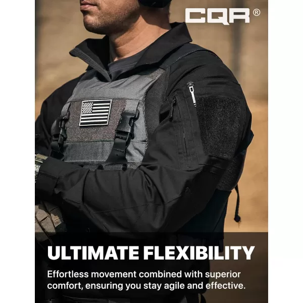 CQR Mens Combat Shirt Tactical 14 Zip Long Sleeve Military BDU Shirts Camo EDC Top with PocketsRaider Black