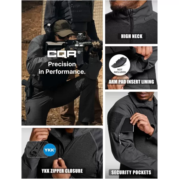 CQR Mens Combat Shirt Tactical 14 Zip Long Sleeve Military BDU Shirts Camo EDC Top with PocketsRaider Charcoal