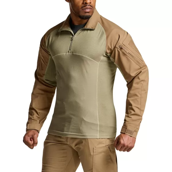 CQR Mens Combat Shirt Tactical 14 Zip Long Sleeve Military BDU Shirts Camo EDC Top with PocketsRaider Cougar