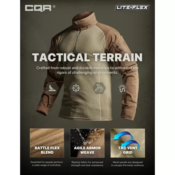 CQR Mens Combat Shirt Tactical 14 Zip Long Sleeve Military BDU Shirts Camo EDC Top with PocketsRaider Cougar