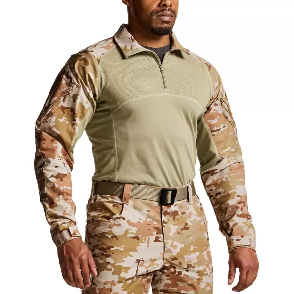 CQR Mens Combat Shirt Tactical 14 Zip Long Sleeve Military BDU Shirts Camo EDC Top with PocketsRaider Dune Camo