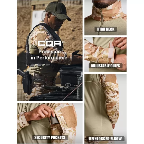 CQR Mens Combat Shirt Tactical 14 Zip Long Sleeve Military BDU Shirts Camo EDC Top with PocketsRaider Dune Camo