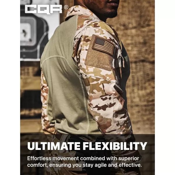 CQR Mens Combat Shirt Tactical 14 Zip Long Sleeve Military BDU Shirts Camo EDC Top with PocketsRaider Dune Camo