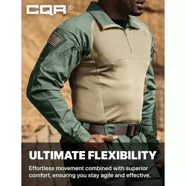 CQR Mens Combat Shirt Tactical 14 Zip Long Sleeve Military BDU Shirts Camo EDC Top with PocketsRaider Green Kelp