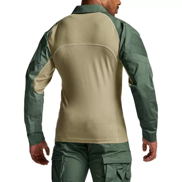 CQR Mens Combat Shirt Tactical 14 Zip Long Sleeve Military BDU Shirts Camo EDC Top with PocketsRaider Green Kelp