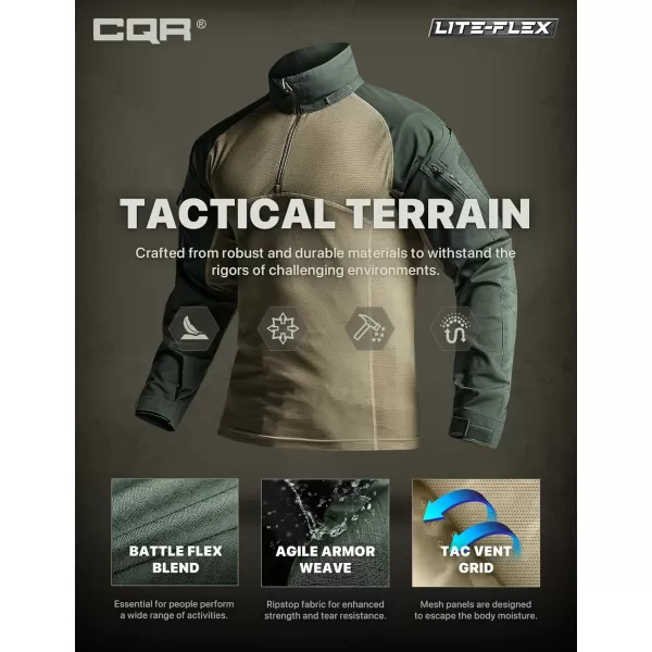 CQR Mens Combat Shirt Tactical 14 Zip Long Sleeve Military BDU Shirts Camo EDC Top with PocketsRaider Green Kelp