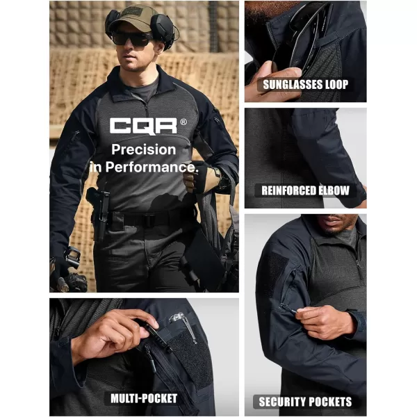 CQR Mens Combat Shirt Tactical 14 Zip Long Sleeve Military BDU Shirts Camo EDC Top with PocketsRaider Operator Navy