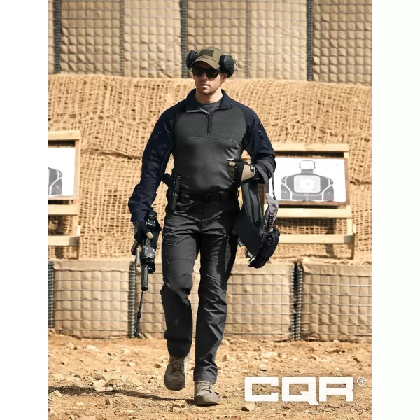 CQR Mens Combat Shirt Tactical 14 Zip Long Sleeve Military BDU Shirts Camo EDC Top with PocketsRaider Operator Navy