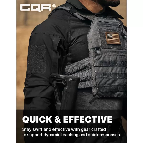 CQR Mens Combat Shirt Tactical 14 Zip Long Sleeve Military BDU Shirts Camo EDC Top with PocketsRaider Pro Black