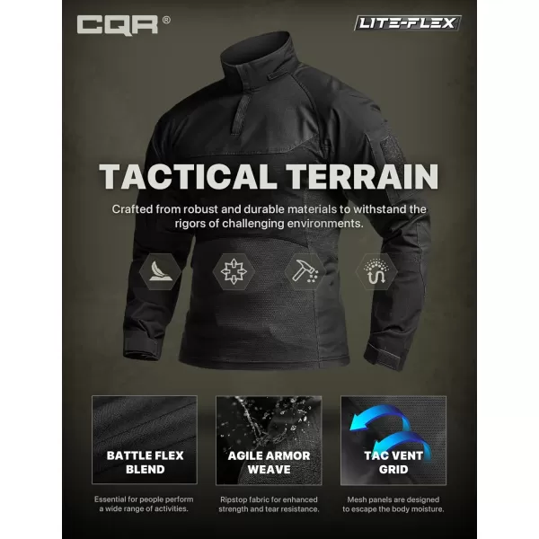 CQR Mens Combat Shirt Tactical 14 Zip Long Sleeve Military BDU Shirts Camo EDC Top with PocketsRaider Pro Black