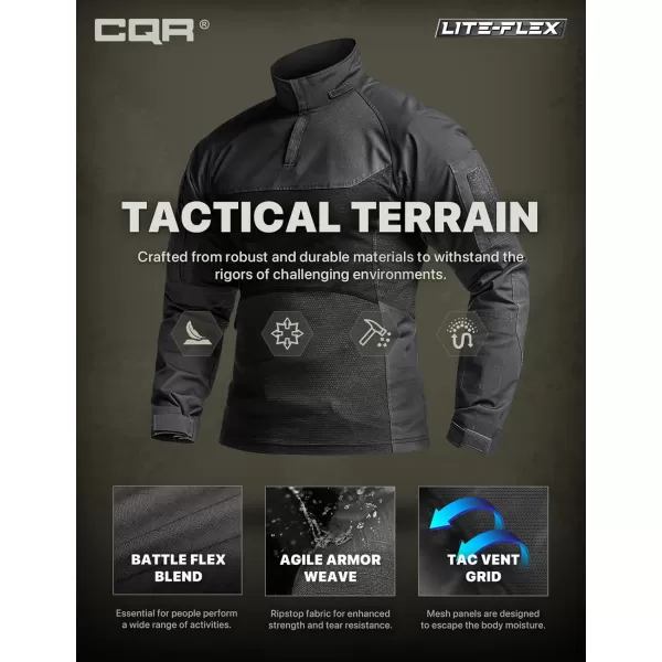 CQR Mens Combat Shirt Tactical 14 Zip Long Sleeve Military BDU Shirts Camo EDC Top with PocketsRaider Pro Charcoal