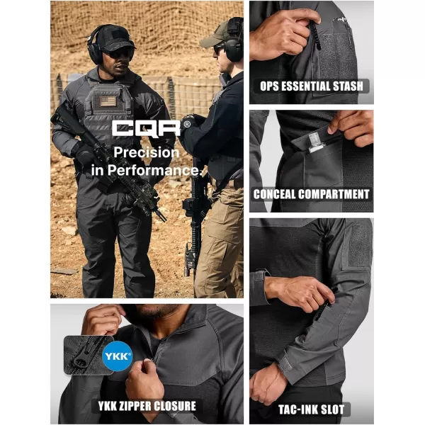 CQR Mens Combat Shirt Tactical 14 Zip Long Sleeve Military BDU Shirts Camo EDC Top with PocketsRaider Pro Charcoal