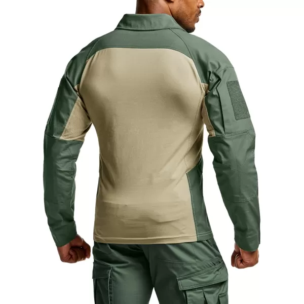 CQR Mens Combat Shirt Tactical 14 Zip Long Sleeve Military BDU Shirts Camo EDC Top with PocketsRaider Pro Green Kelp