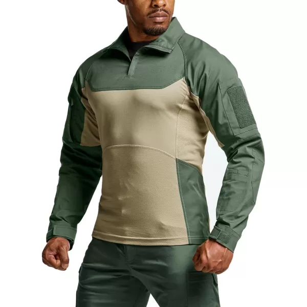 CQR Mens Combat Shirt Tactical 14 Zip Long Sleeve Military BDU Shirts Camo EDC Top with PocketsRaider Pro Green Kelp