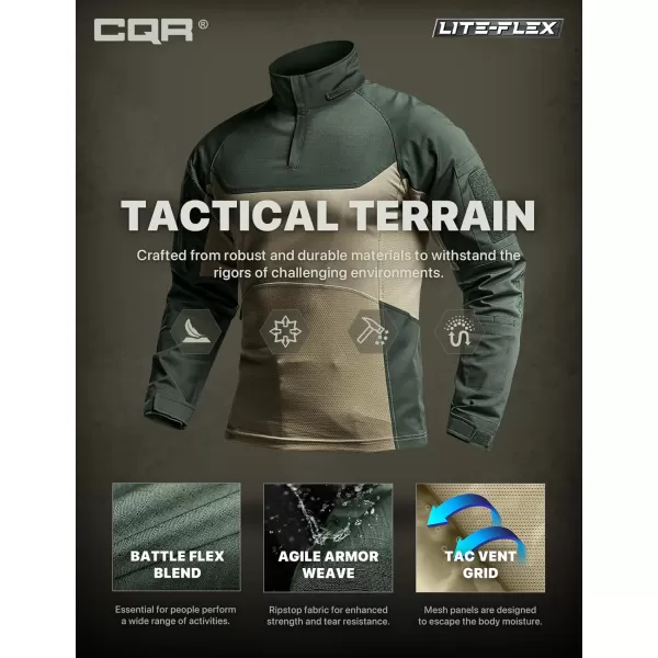 CQR Mens Combat Shirt Tactical 14 Zip Long Sleeve Military BDU Shirts Camo EDC Top with PocketsRaider Pro Green Kelp