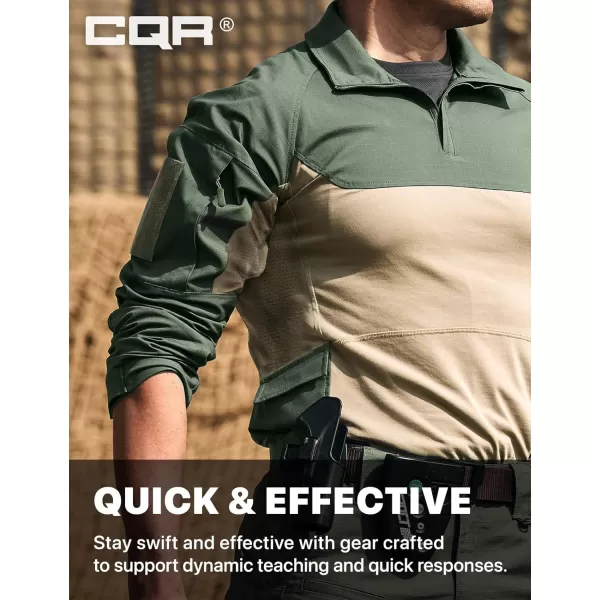 CQR Mens Combat Shirt Tactical 14 Zip Long Sleeve Military BDU Shirts Camo EDC Top with PocketsRaider Pro Green Kelp