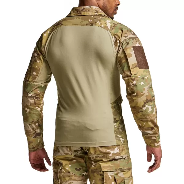 CQR Mens Combat Shirt Tactical 14 Zip Long Sleeve Military BDU Shirts Camo EDC Top with PocketsRaider Pro Utility Camo