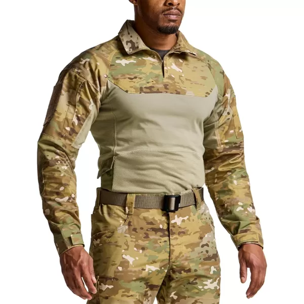 CQR Mens Combat Shirt Tactical 14 Zip Long Sleeve Military BDU Shirts Camo EDC Top with PocketsRaider Pro Utility Camo