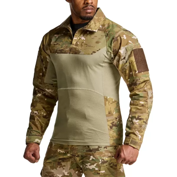 CQR Mens Combat Shirt Tactical 14 Zip Long Sleeve Military BDU Shirts Camo EDC Top with PocketsRaider Pro Utility Camo