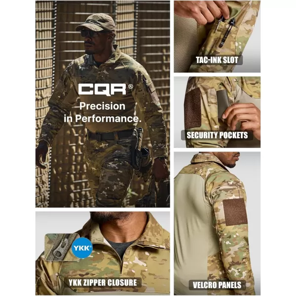 CQR Mens Combat Shirt Tactical 14 Zip Long Sleeve Military BDU Shirts Camo EDC Top with PocketsRaider Pro Utility Camo