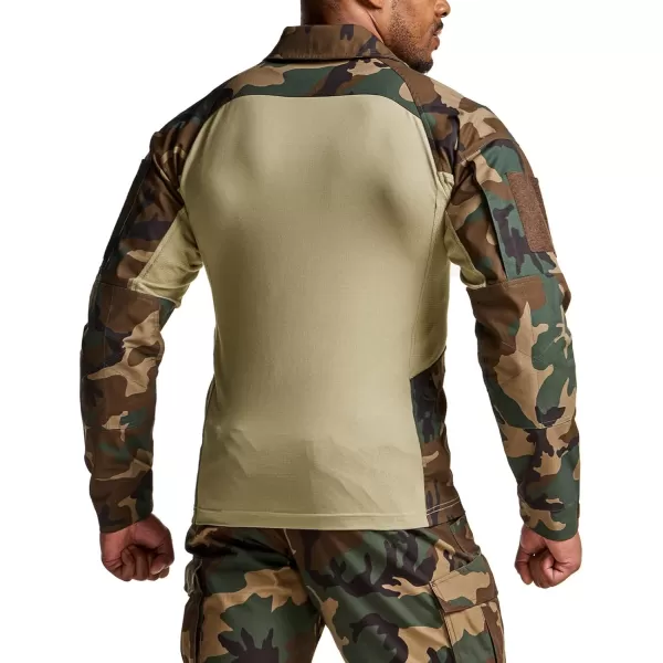 CQR Mens Combat Shirt Tactical 14 Zip Long Sleeve Military BDU Shirts Camo EDC Top with PocketsRaider Pro Woodland