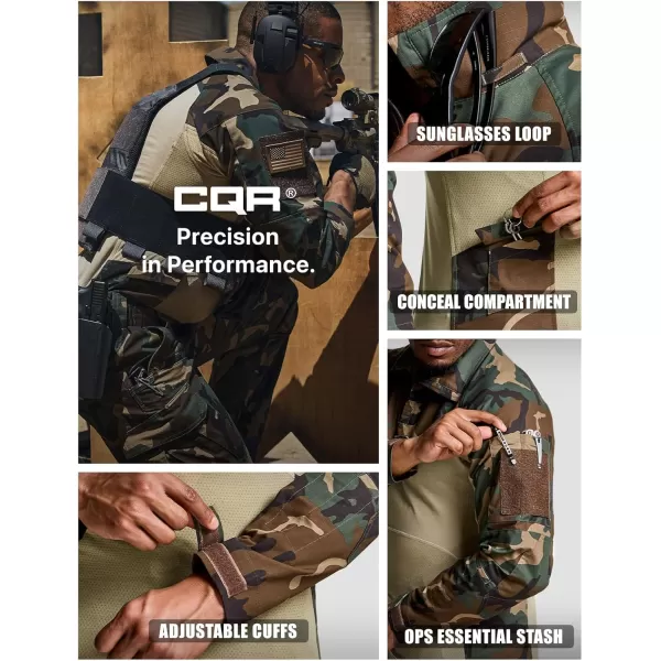 CQR Mens Combat Shirt Tactical 14 Zip Long Sleeve Military BDU Shirts Camo EDC Top with PocketsRaider Pro Woodland