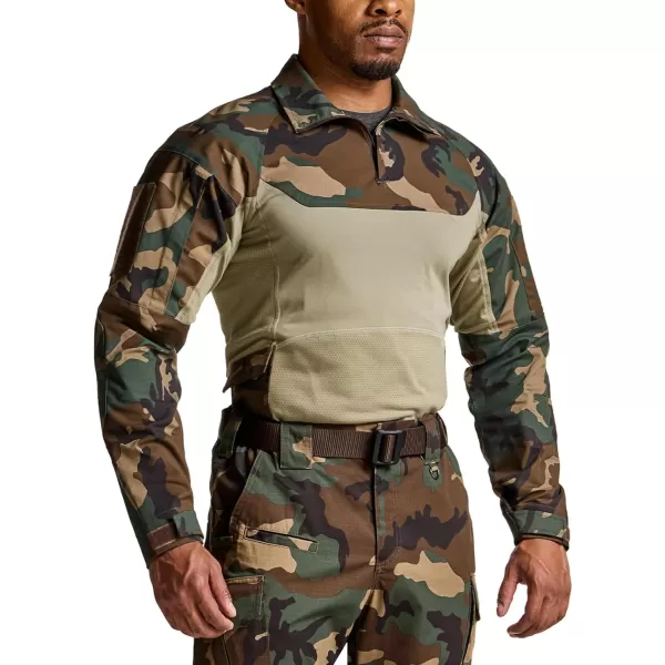 CQR Mens Combat Shirt Tactical 14 Zip Long Sleeve Military BDU Shirts Camo EDC Top with PocketsRaider Pro Woodland