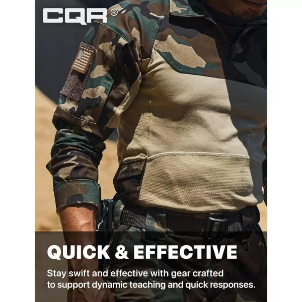 CQR Mens Combat Shirt Tactical 14 Zip Long Sleeve Military BDU Shirts Camo EDC Top with PocketsRaider Pro Woodland