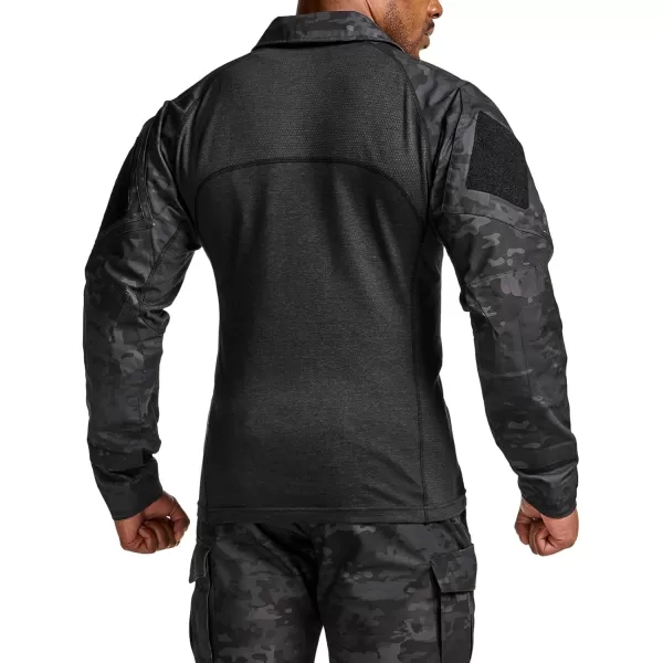 CQR Mens Combat Shirt Tactical 14 Zip Long Sleeve Military BDU Shirts Camo EDC Top with PocketsRaider Utility Camo Black