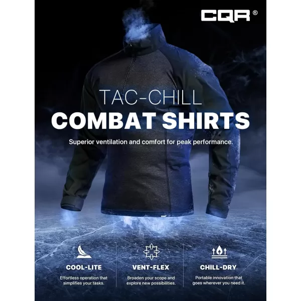 CQR Mens Combat Shirt Tactical 14 Zip Long Sleeve Military BDU Shirts Camo EDC Top with PocketsTac Chill Black