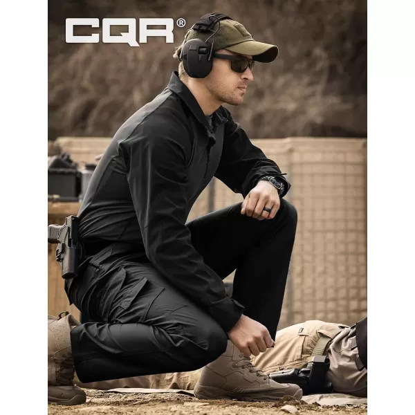 CQR Mens Combat Shirt Tactical 14 Zip Long Sleeve Military BDU Shirts Camo EDC Top with PocketsTac Chill Black