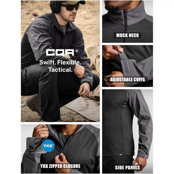 CQR Mens Combat Shirt Tactical 14 Zip Long Sleeve Military BDU Shirts Camo EDC Top with PocketsTac Chill Charcoal