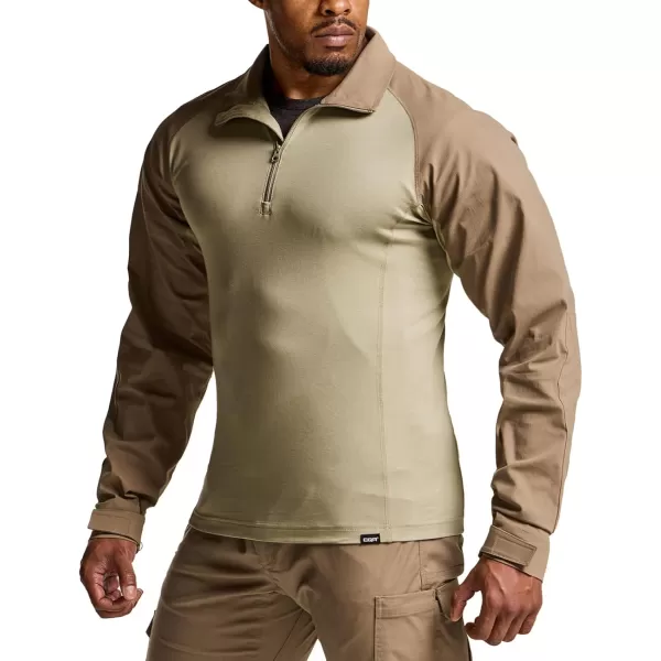 CQR Mens Combat Shirt Tactical 14 Zip Long Sleeve Military BDU Shirts Camo EDC Top with PocketsTac Chill Cougar