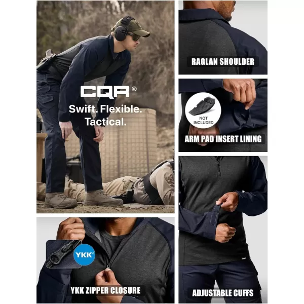 CQR Mens Combat Shirt Tactical 14 Zip Long Sleeve Military BDU Shirts Camo EDC Top with PocketsTac Chill Operator Navy