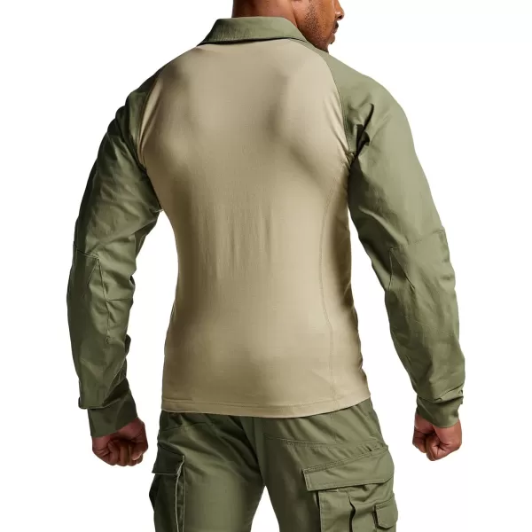 CQR Mens Combat Shirt Tactical 14 Zip Long Sleeve Military BDU Shirts Camo EDC Top with PocketsTac Chill Soil Green