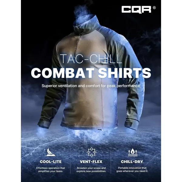 CQR Mens Combat Shirt Tactical 14 Zip Long Sleeve Military BDU Shirts Camo EDC Top with PocketsTac Chill Soil Green