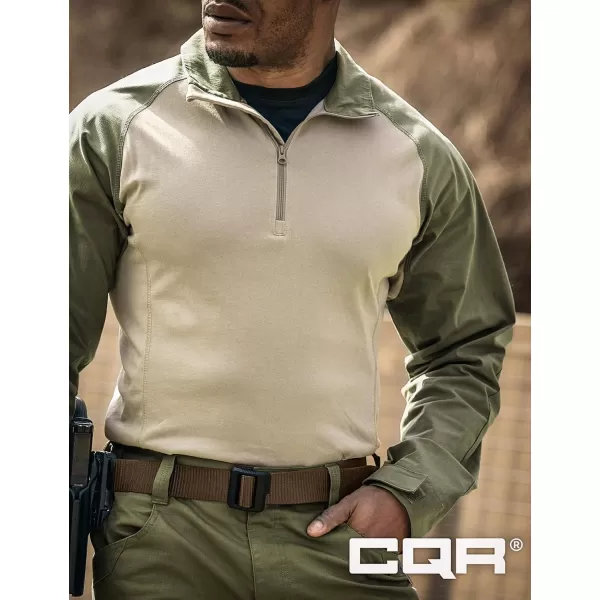 CQR Mens Combat Shirt Tactical 14 Zip Long Sleeve Military BDU Shirts Camo EDC Top with PocketsTac Chill Soil Green