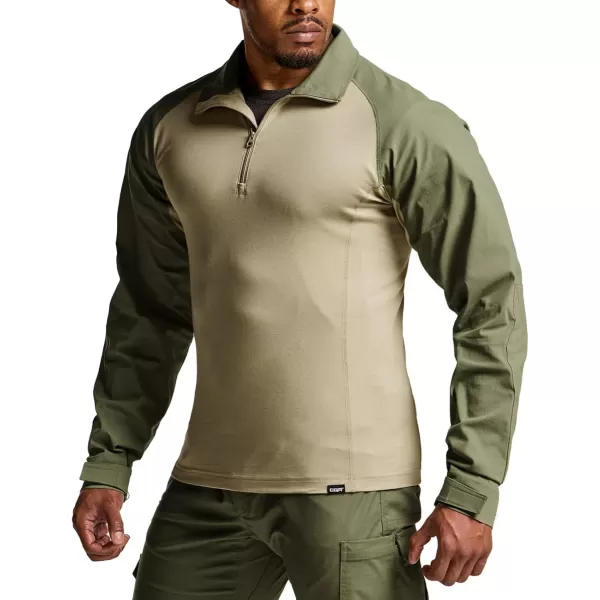 CQR Mens Combat Shirt Tactical 14 Zip Long Sleeve Military BDU Shirts Camo EDC Top with PocketsTac Chill Soil Green