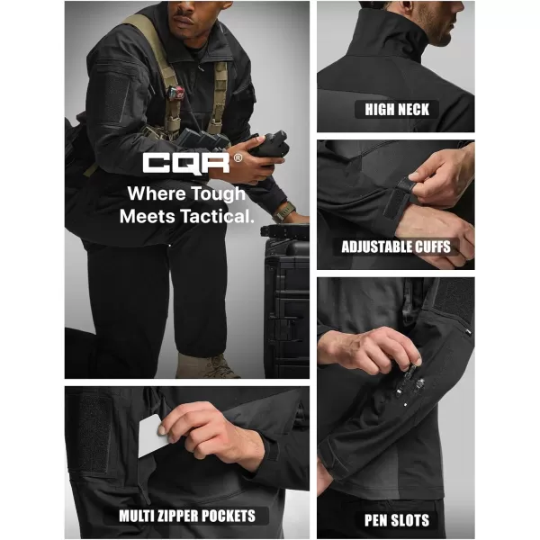 CQR Mens Combat Shirt Tactical 14 Zip Long Sleeve Military BDU Shirts Camo EDC Top with PocketsWoven Chest Black