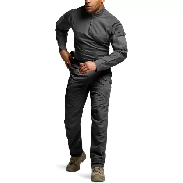 CQR Mens Combat Shirt Tactical 14 Zip Long Sleeve Military BDU Shirts Camo EDC Top with PocketsWoven Chest Charcoal