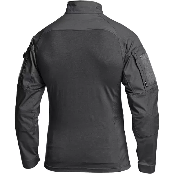 CQR Mens Combat Shirt Tactical 14 Zip Long Sleeve Military BDU Shirts Camo EDC Top with PocketsWoven Chest Charcoal