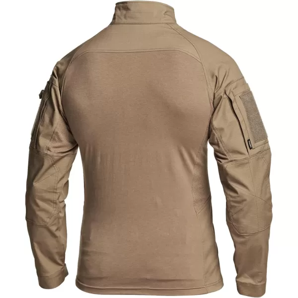 CQR Mens Combat Shirt Tactical 14 Zip Long Sleeve Military BDU Shirts Camo EDC Top with PocketsWoven Chest Coyote