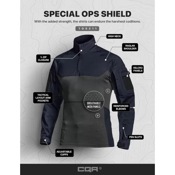 CQR Mens Combat Shirt Tactical 14 Zip Long Sleeve Military BDU Shirts Camo EDC Top with PocketsWoven Chest Operator Navy