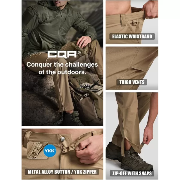 CQR Mens Convertible Cargo Tactical Pants Water Resistant Outdoor Hiking Pants Zip Off Lightweight Stretch Work PantsConvertible Cargo W Belt Coyote